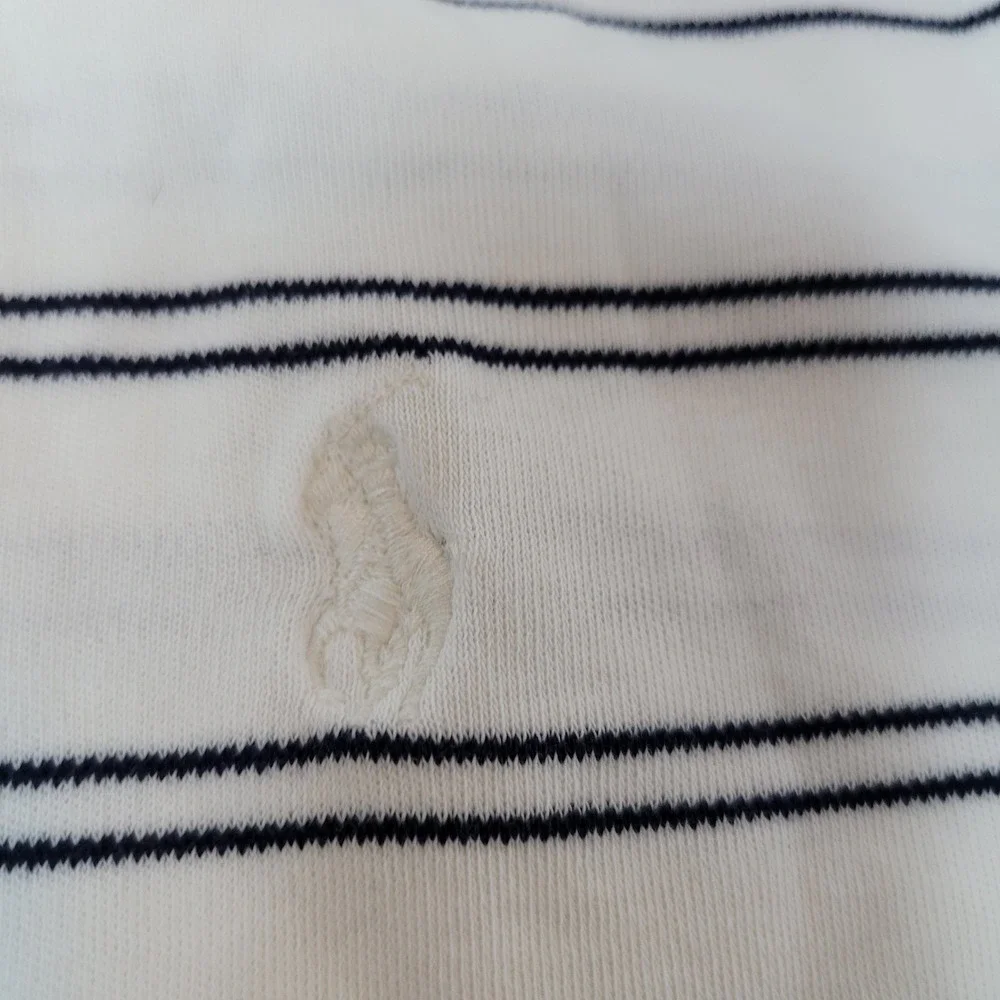 Vntg Ralph Lauren Polo Shirt Mens 2XL Blue White Stripe Short Sleeve White Pony‎